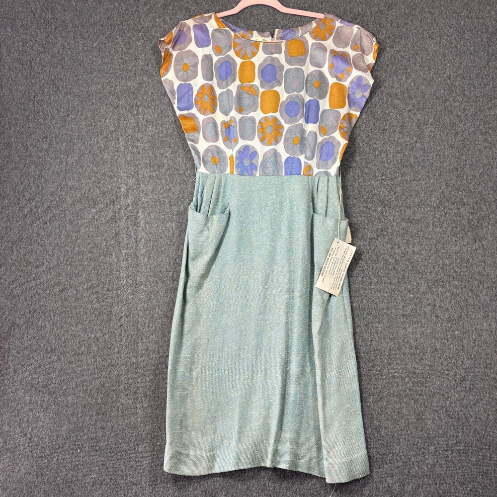 Myrna Fashions Vintage 50s Floral Silk Blend Midi Dress Blue Purple Size 11